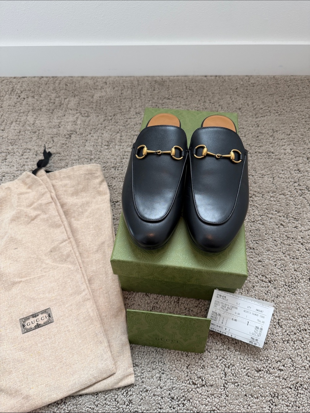 Gucci Black Leather Princeton Horsebit Slip-On Loafers Sz 38.5 NWT